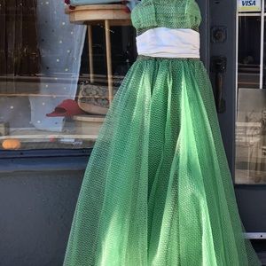 Vintage 1950’s  net green silvergown dress  Xs beautiful